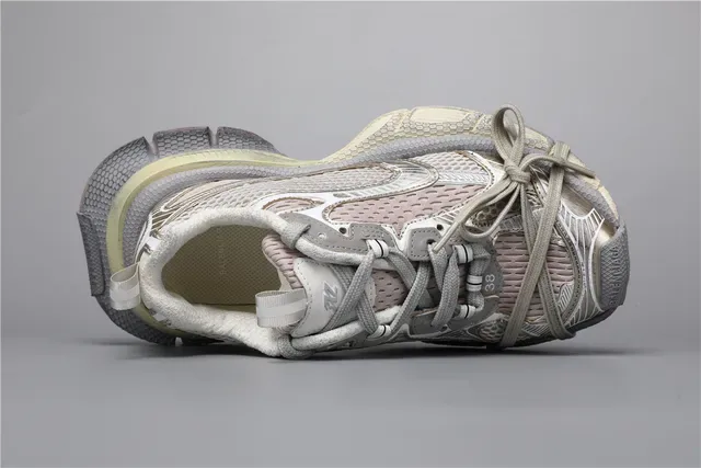 Chunky Layered Metallic Silver Gray Beige Mesh Sneakers 7