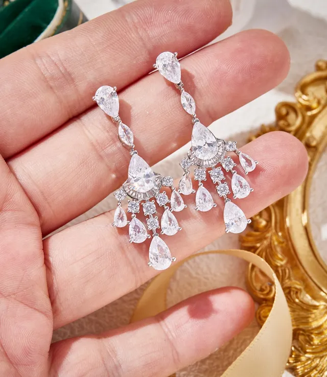 Clear Stone Chandelier Multi-Tier Drop Earrings 2