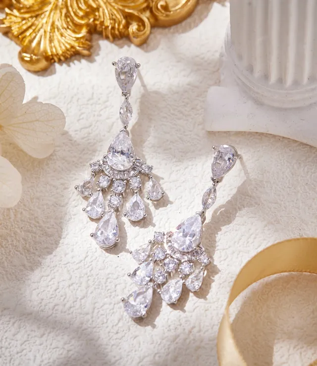 Clear Stone Chandelier Multi-Tier Drop Earrings 8
