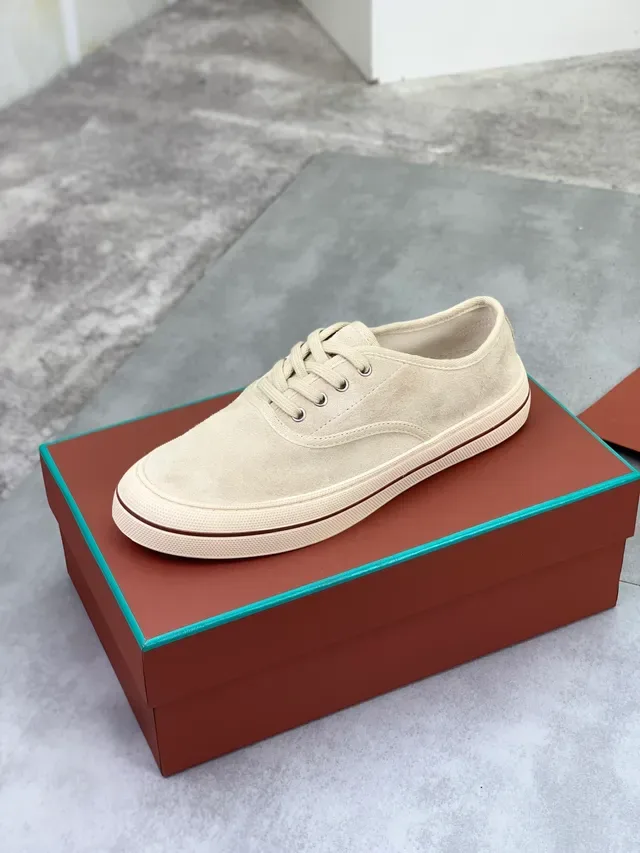 Cream Suede Low-Top Lace-Up Casual Shoe 4