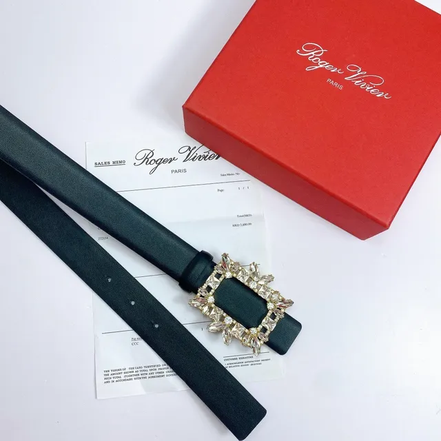 Crystal-Embellished Rectangular Buckle Black Leather Belt 3