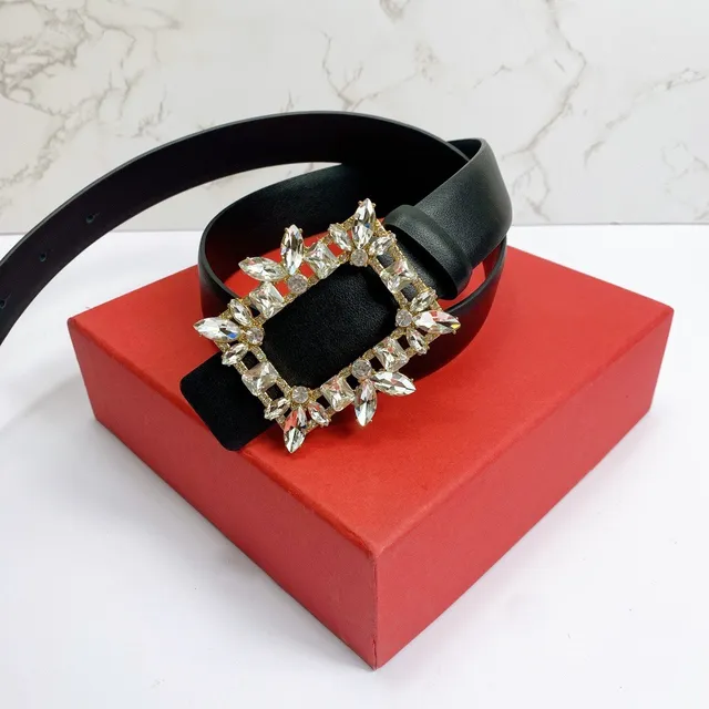 Crystal-Embellished Rectangular Buckle Black Leather Belt 6