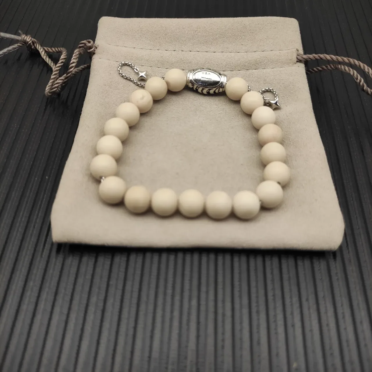 David Yurman Beige Silver Beaded Clasp Bracelet 3