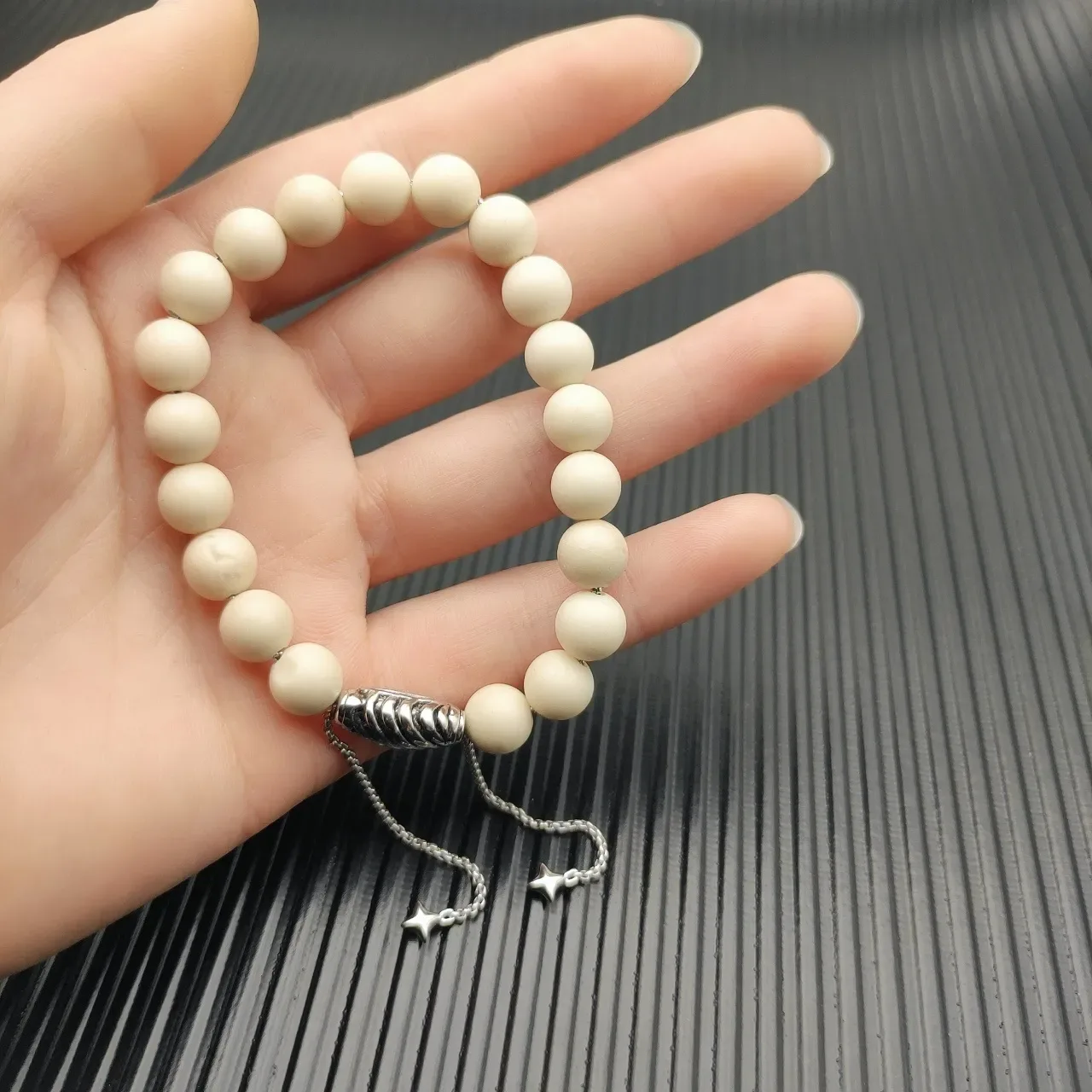 David Yurman Beige Silver Beaded Clasp Bracelet 4