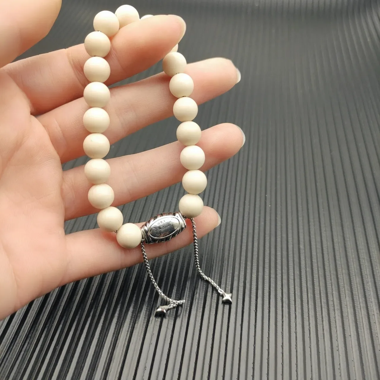 David Yurman Beige Silver Beaded Clasp Bracelet 5