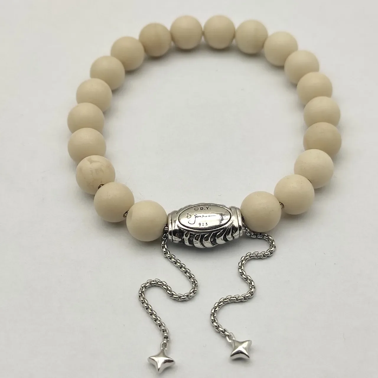 David Yurman Beige Silver Beaded Clasp Bracelet 7