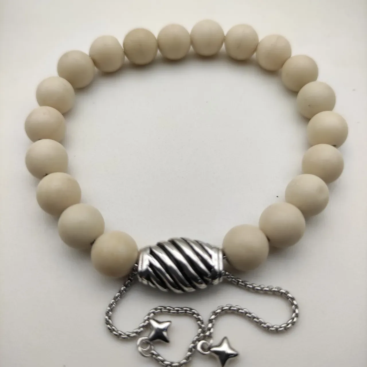 David Yurman Beige Silver Beaded Clasp Bracelet 8