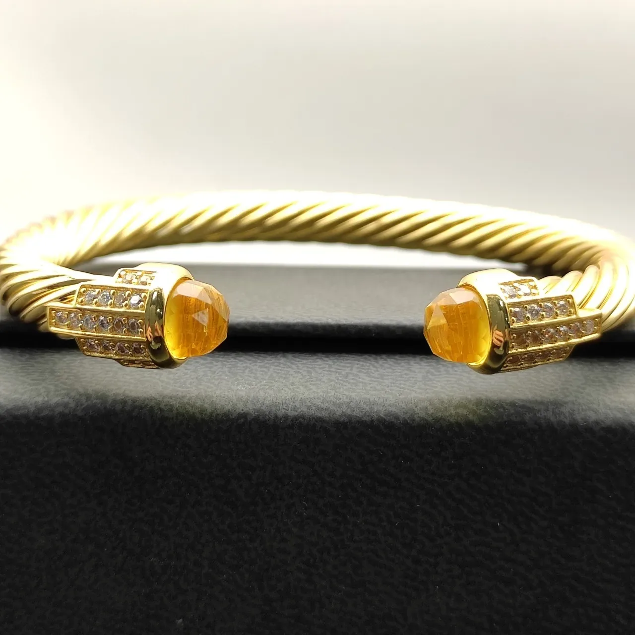 David Yurman Cable Classic Gold Yellow Twisted Faceted Citrine Terminals Bracelet 3