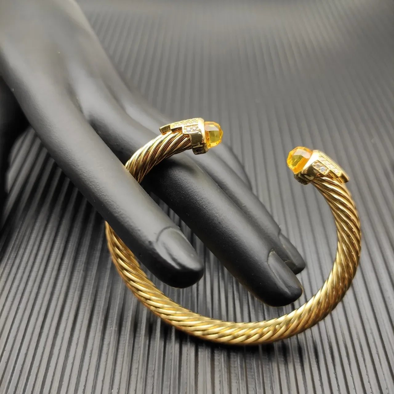 David Yurman Cable Classic Gold Yellow Twisted Faceted Citrine Terminals Bracelet 4