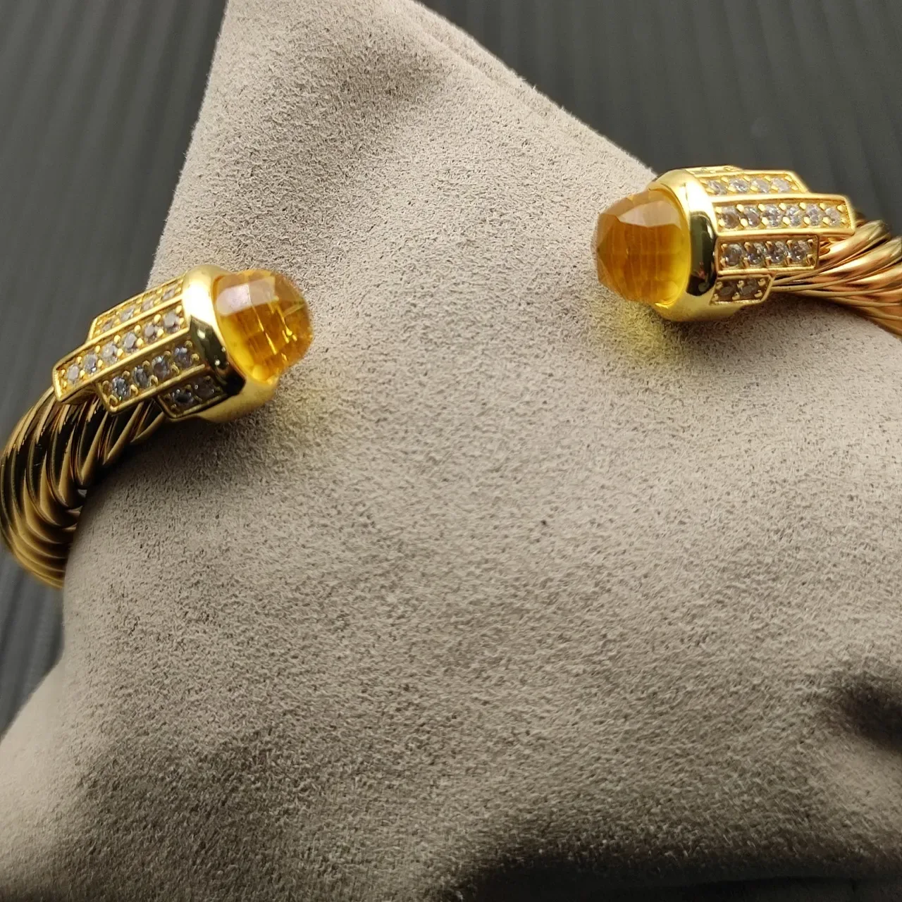 David Yurman Cable Classic Gold Yellow Twisted Faceted Citrine Terminals Bracelet 6