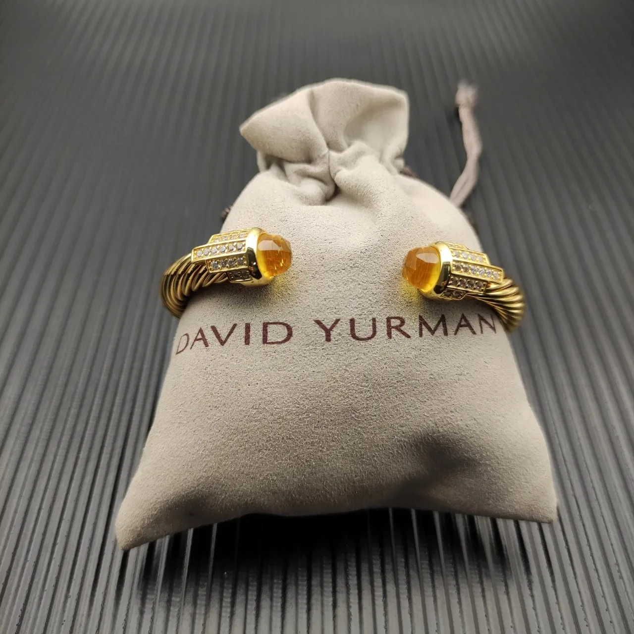 David Yurman Cable Classic Gold Yellow Twisted Faceted Citrine Terminals Bracelet 7