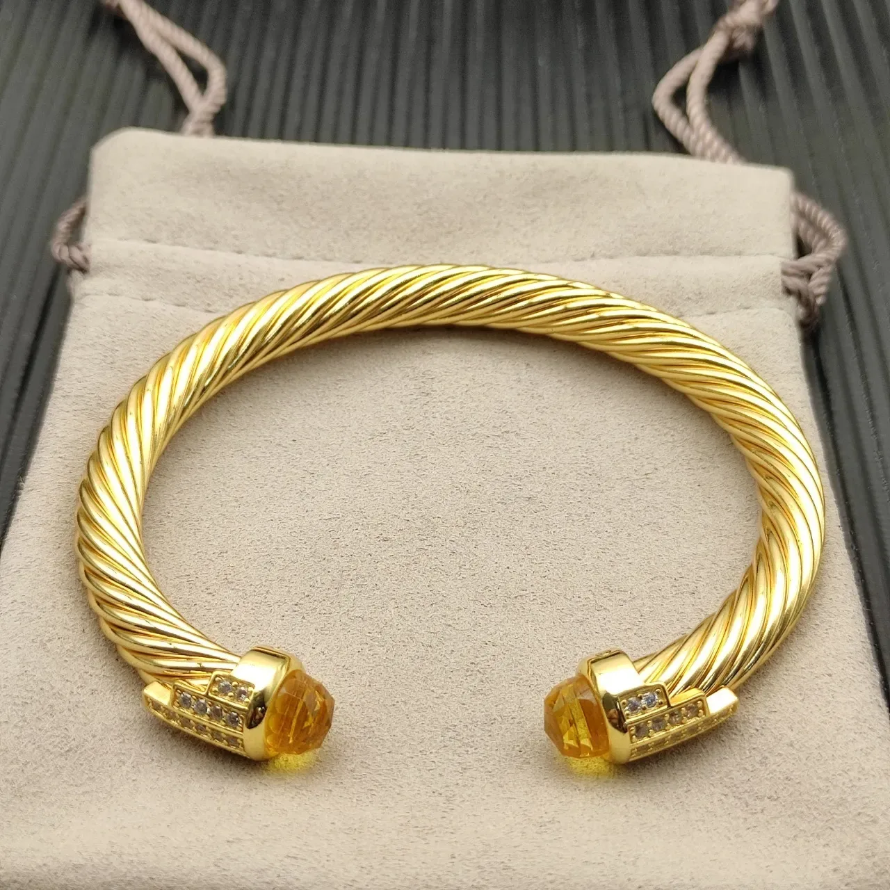 David Yurman Cable Classic Gold Yellow Twisted Faceted Citrine Terminals Bracelet 8