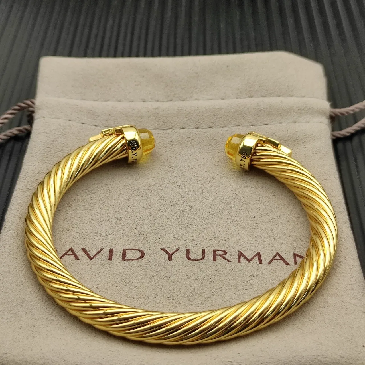 David Yurman Cable Classic Gold Yellow Twisted Faceted Citrine Terminals Bracelet 9