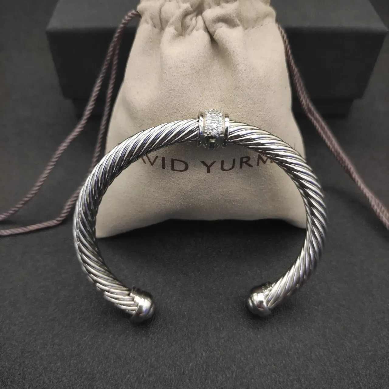 David Yurman Cable Classic Pavé Diamond Center Cuff Bracelet 3
