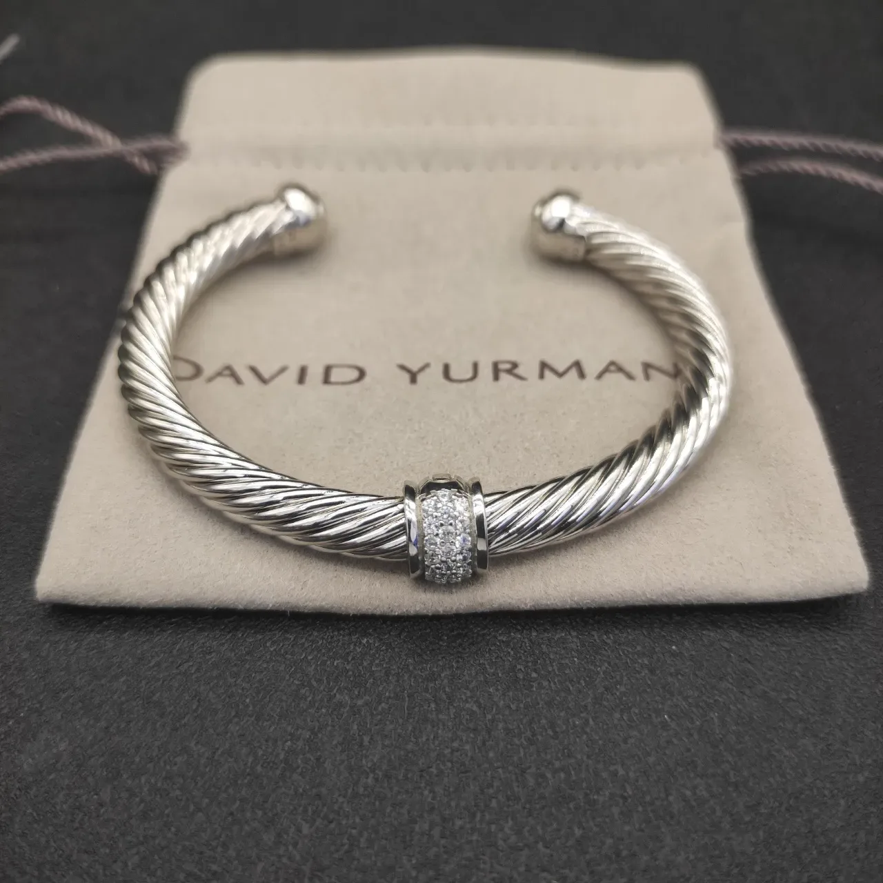 David Yurman Cable Classic Pavé Diamond Center Cuff Bracelet 4