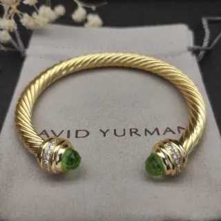 सवार David Yurman Cable Classic ملتوي Gold-Tone Green Gemstone