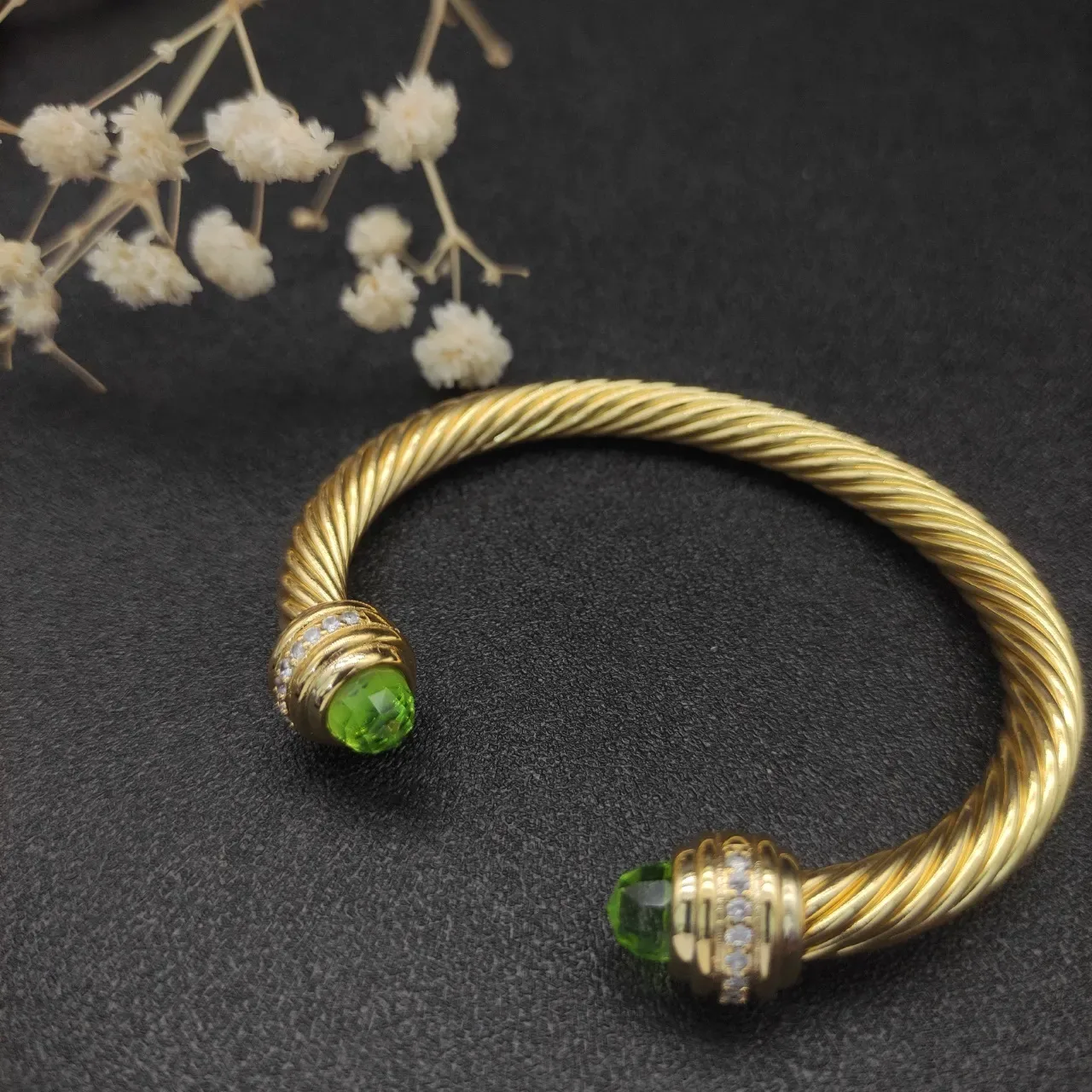 David Yurman Cable Classic Twisted Gold-Tone Green Gemstone Bracelet 5