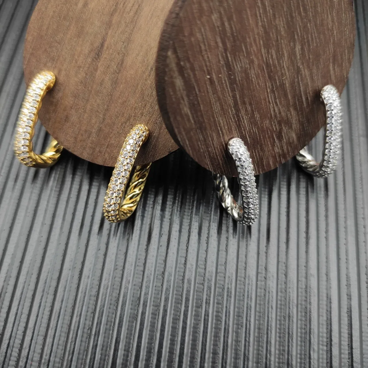 David Yurman Cable Classics Gold Silver Twisted Pavé-Set Earrings 4