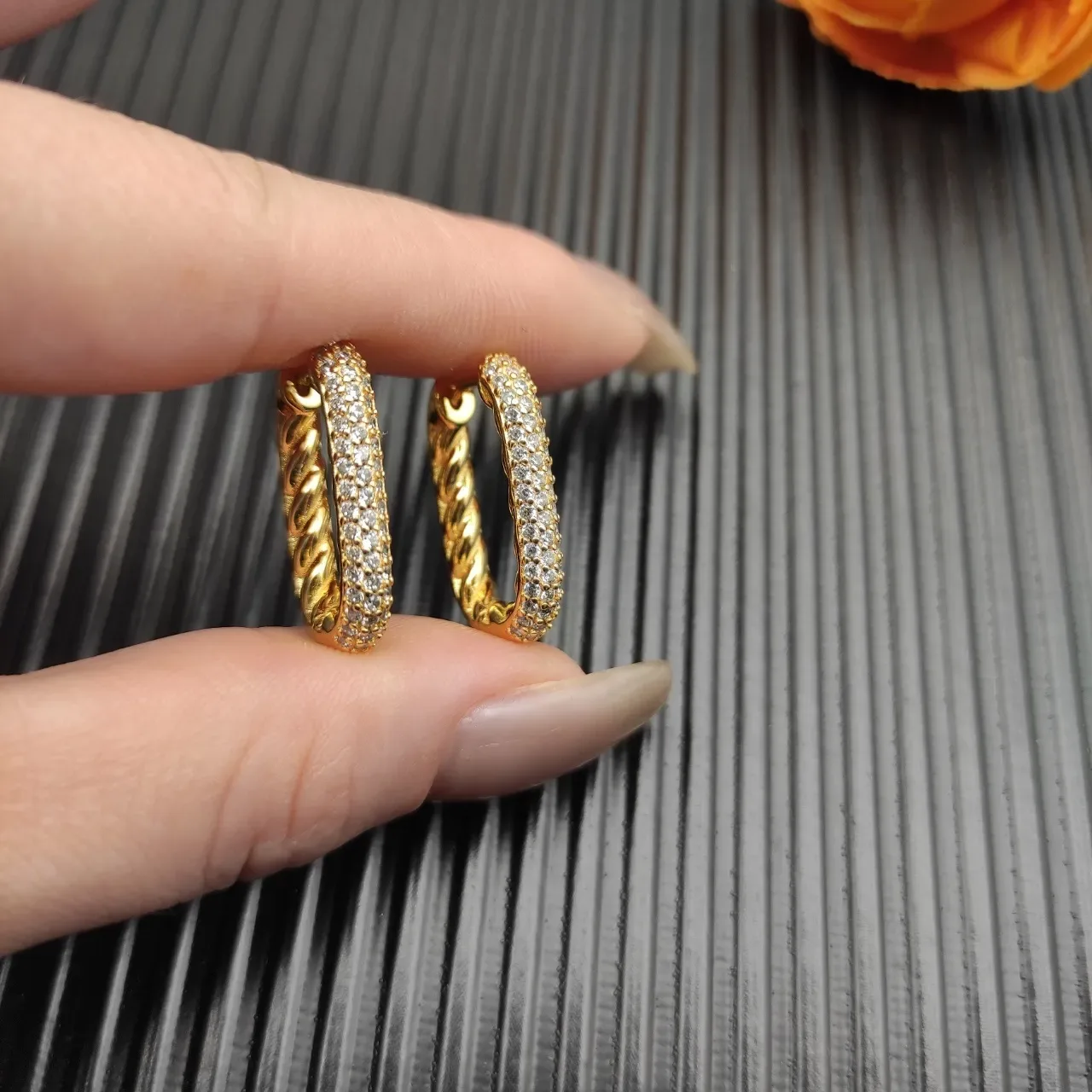 David Yurman Cable Classics Gold Silver Twisted Pavé-Set Earrings 6