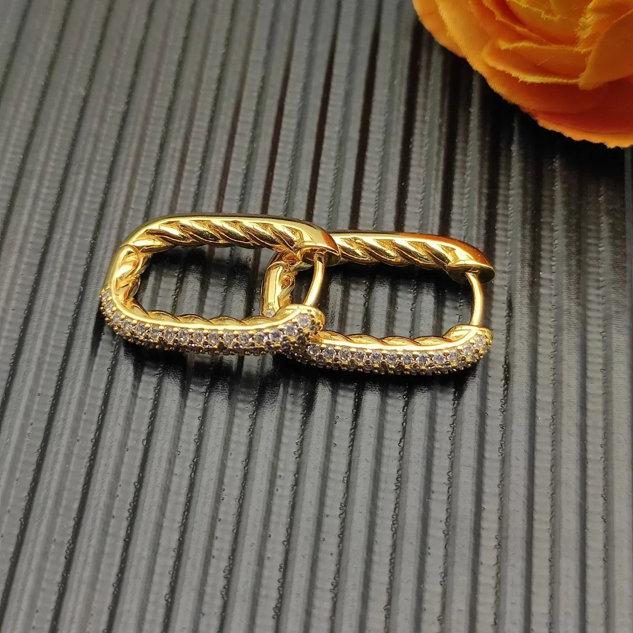 David Yurman Cable Classics Gold Silver Twisted Pavé-Set Earrings 7