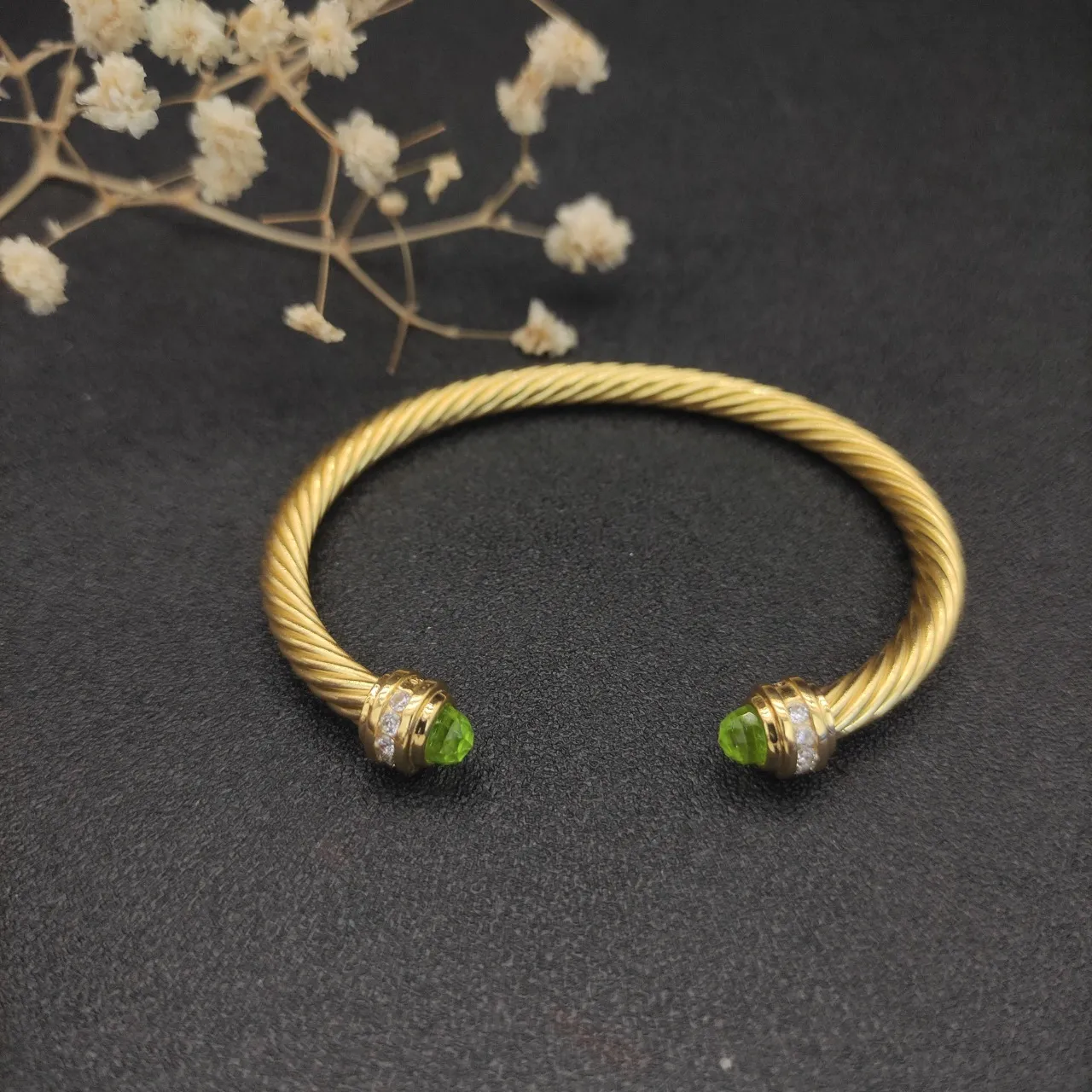 David Yurman Cable Classics Peridot and Diamond End Cap Bracelet 7