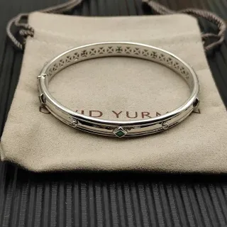 David Yurman Cable Classics Plata Verde Metal Pulido Rejilla Abierta Banda Superior Pulsera