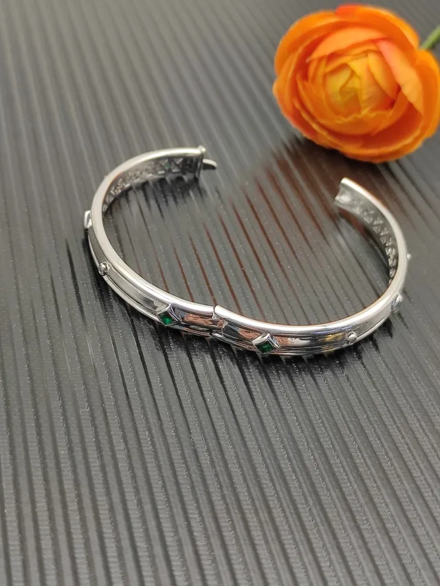 David Yurman Cable Classics Silver Green Polished Metal Openwork Lattice Upper Band Bracelet 3