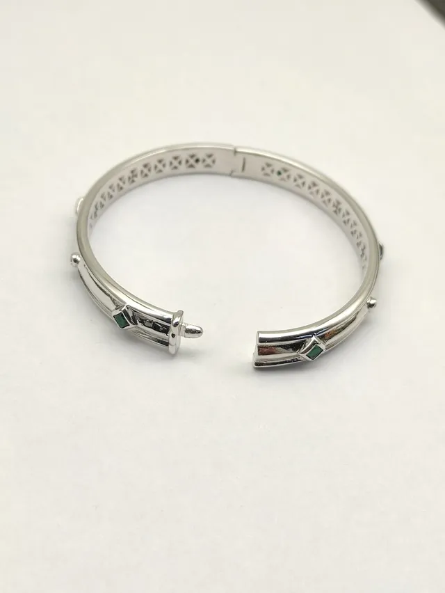 David Yurman Cable Classics Silver Green Polished Metal Openwork Lattice Upper Band Bracelet 4