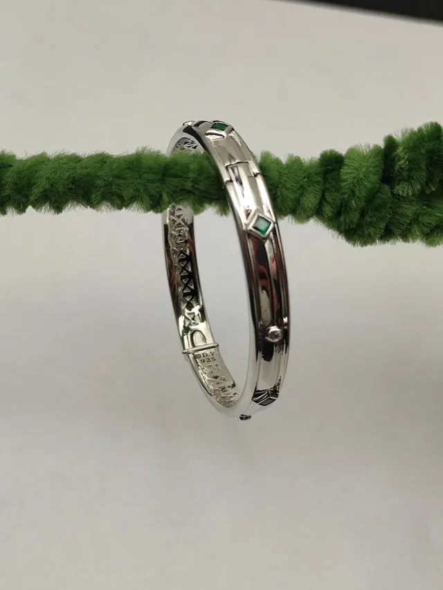 David Yurman Cable Classics Silver Green Polished Metal Openwork Lattice Upper Band Bracelet 5