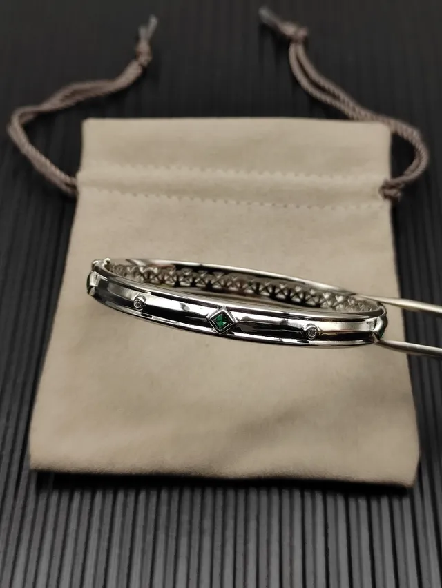 David Yurman Cable Classics Silver Green Polished Metal Openwork Lattice Upper Band Bracelet 8
