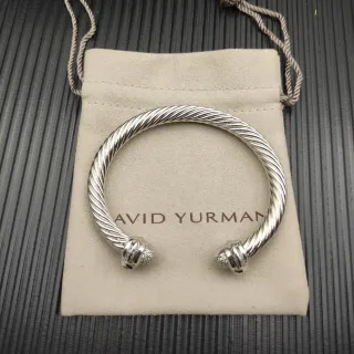 David Yurman Cable Classics Plata Blanco Trenzado Pavé Diamantes Terminales Pulsera