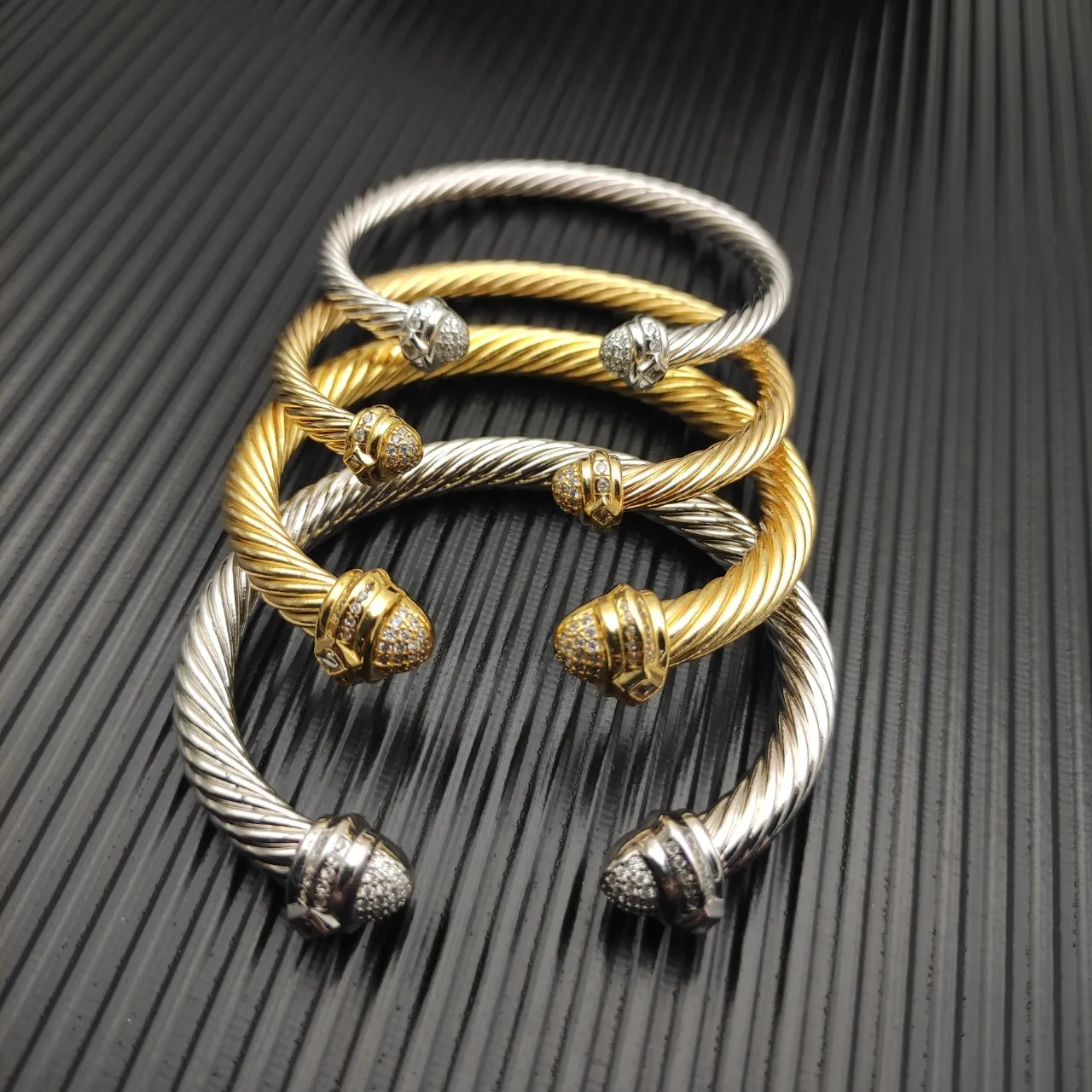 David Yurman Cable Classics Silver White Twisted Pavé Diamond Terminals Bracelet 3