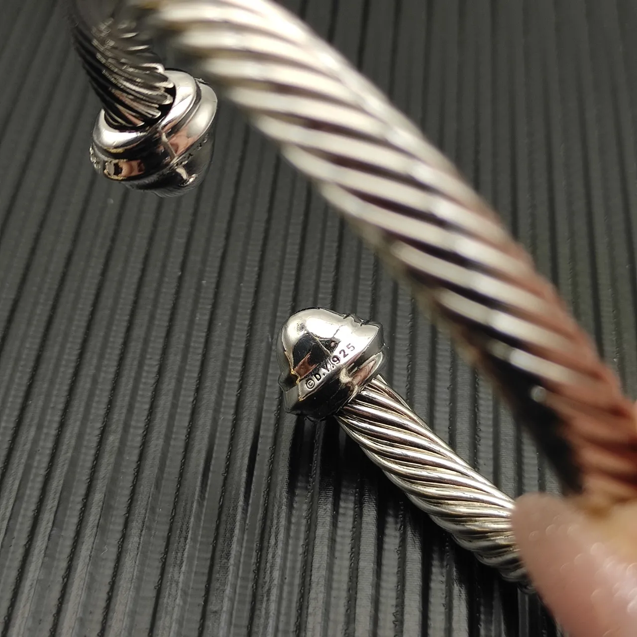 David Yurman Cable Classics Silver White Twisted Pavé Diamond Terminals Bracelet 5
