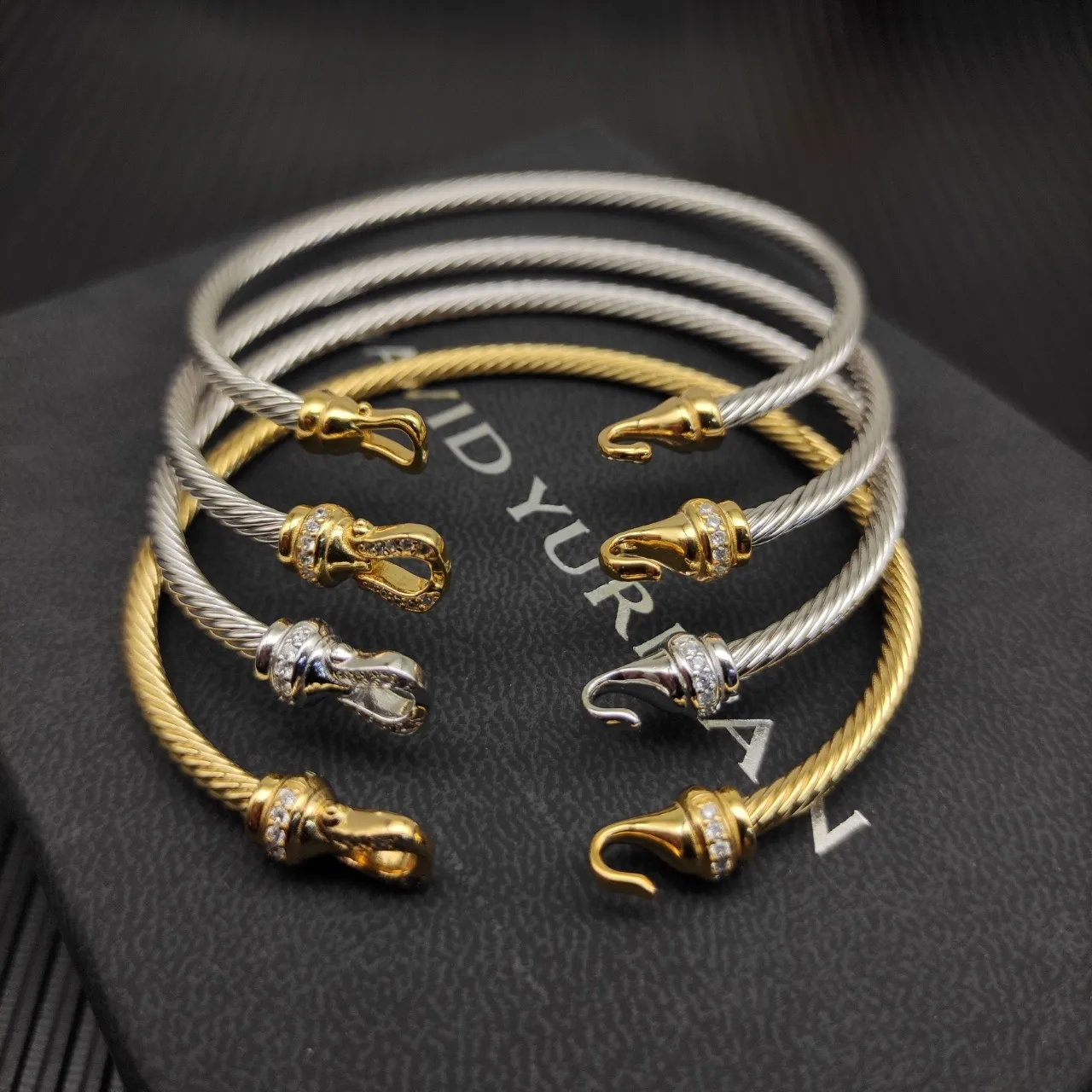 David Yurman Cable Classics Twisted Gold-Tone Pavé Diamond Clasp Bracelet 3