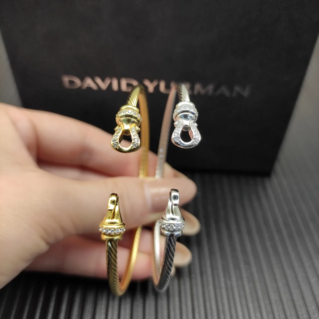David Yurman Cable Classics Twisted Gold-Tone Pavé Diamond Clasp Bracelet 4
