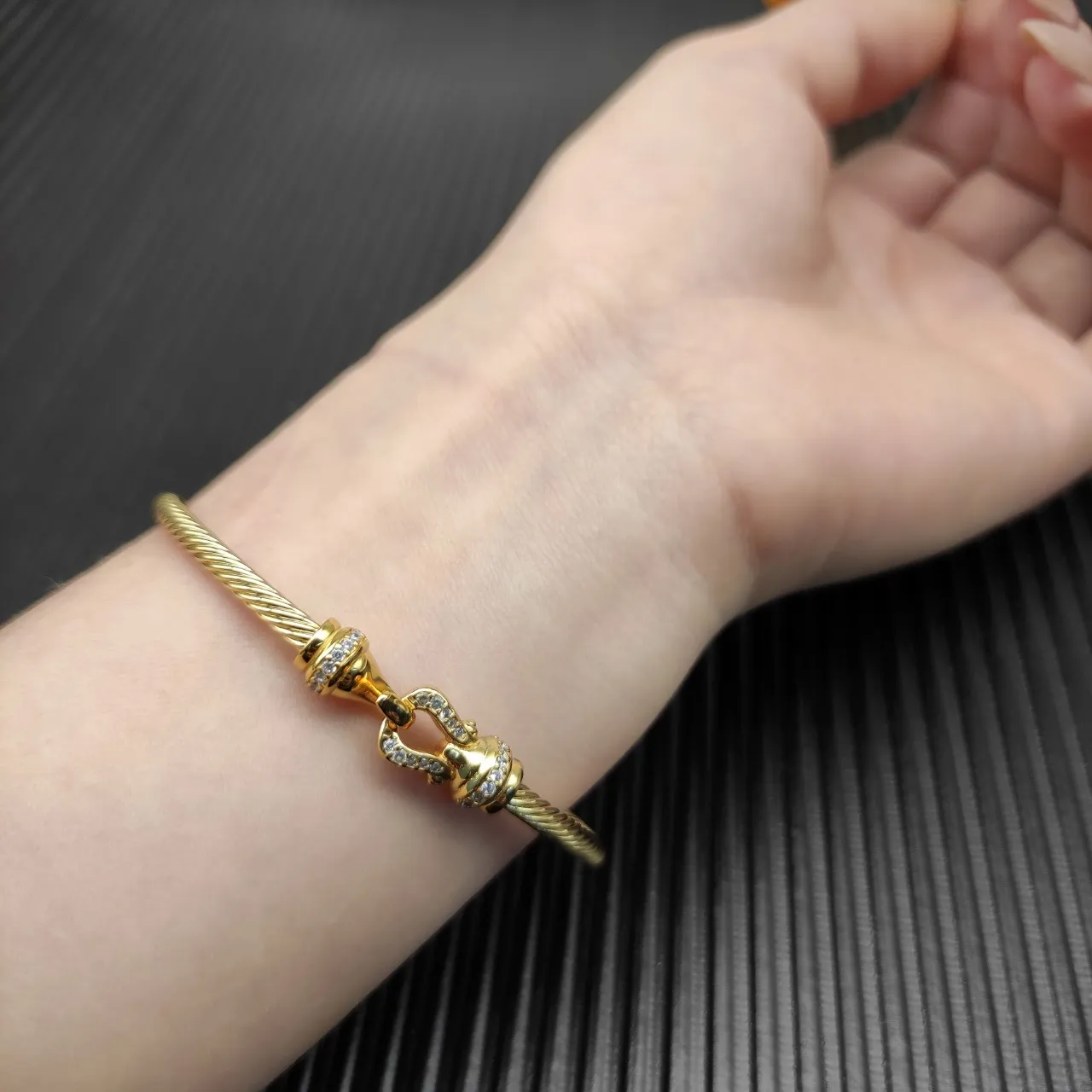 David Yurman Cable Classics Twisted Gold-Tone Pavé Diamond Clasp Bracelet 7