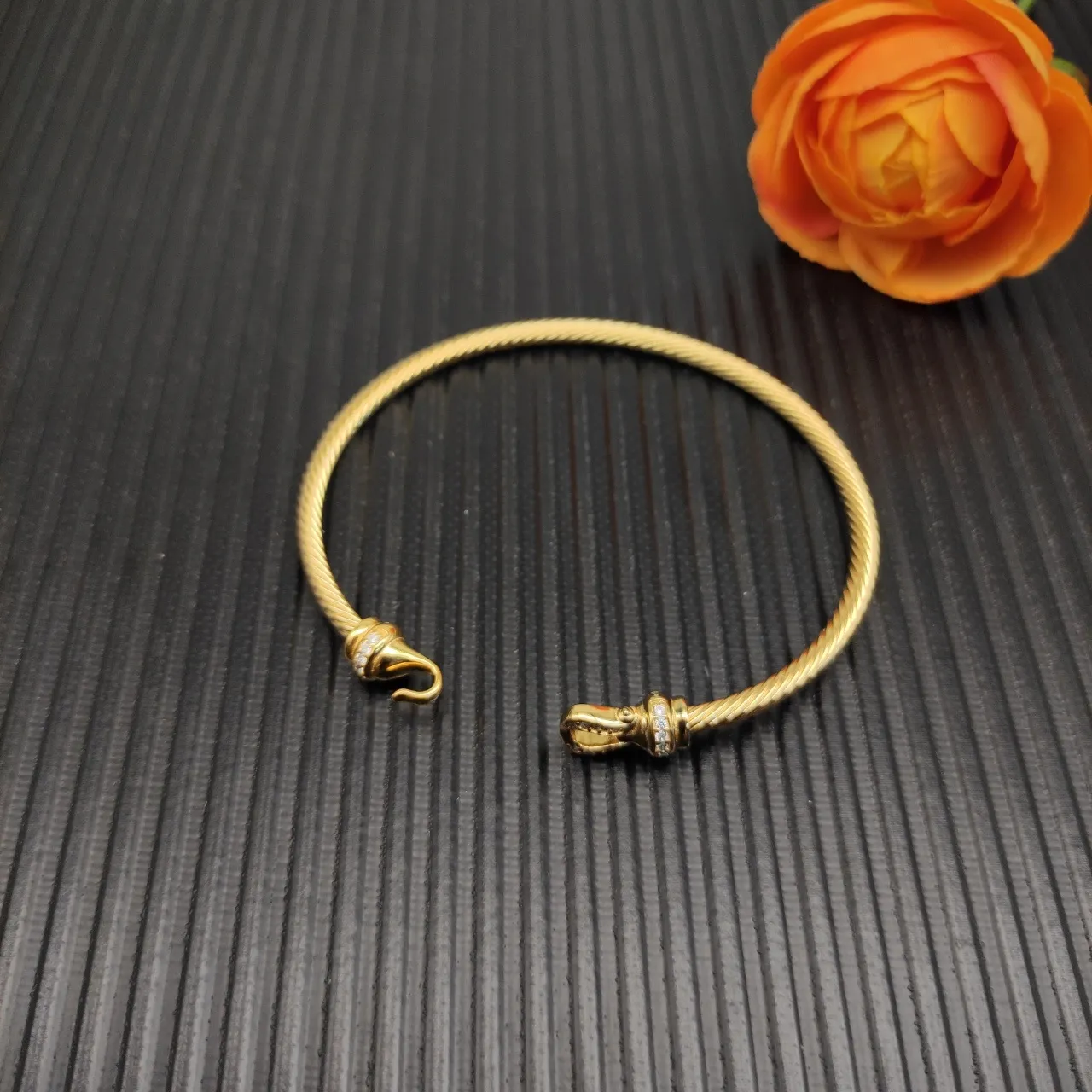 David Yurman Cable Classics Twisted Gold-Tone Pavé Diamond Clasp Bracelet 8