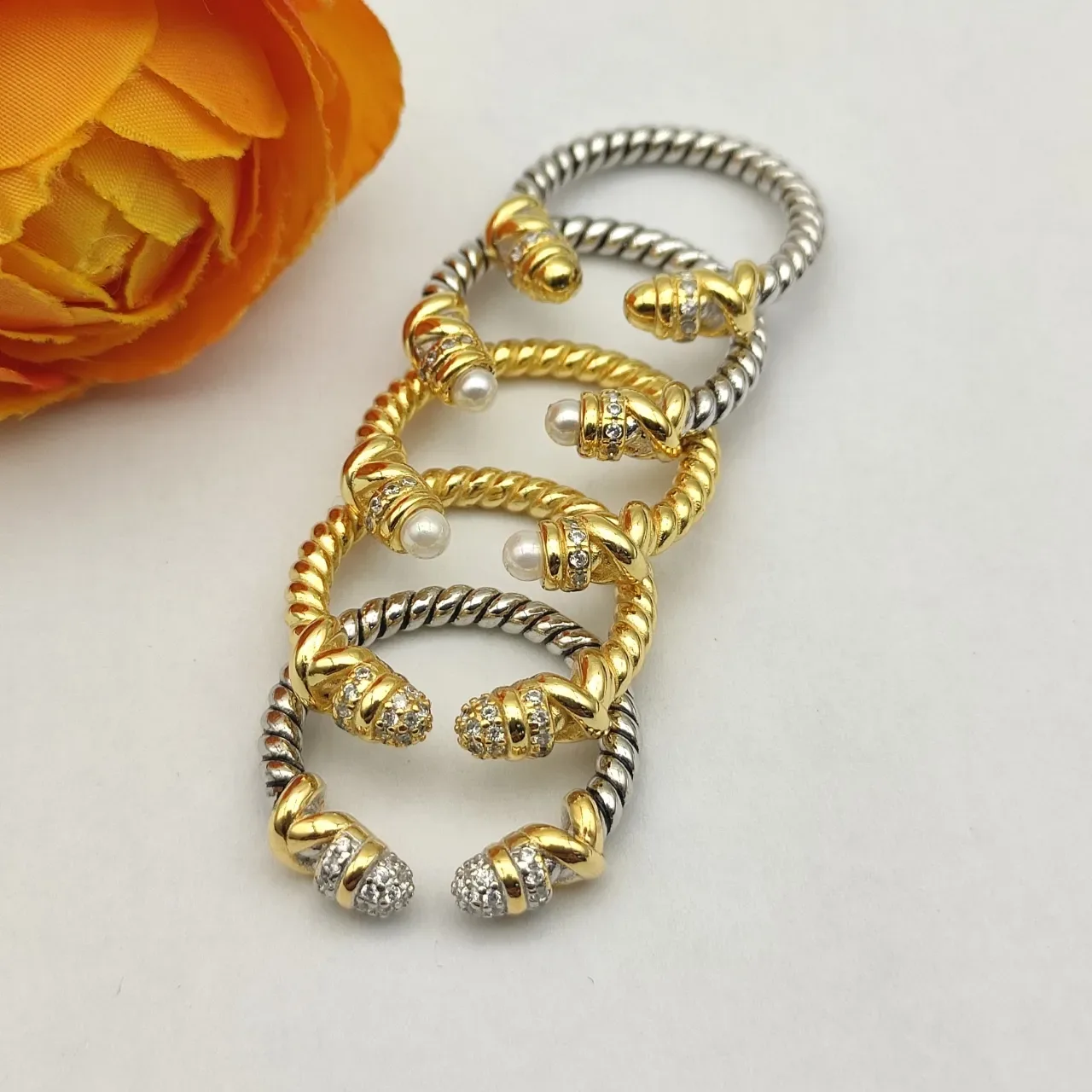 David Yurman Cable Collectibles Anillo de Oro Blanco con Perlas en Diseño Trenzado 2