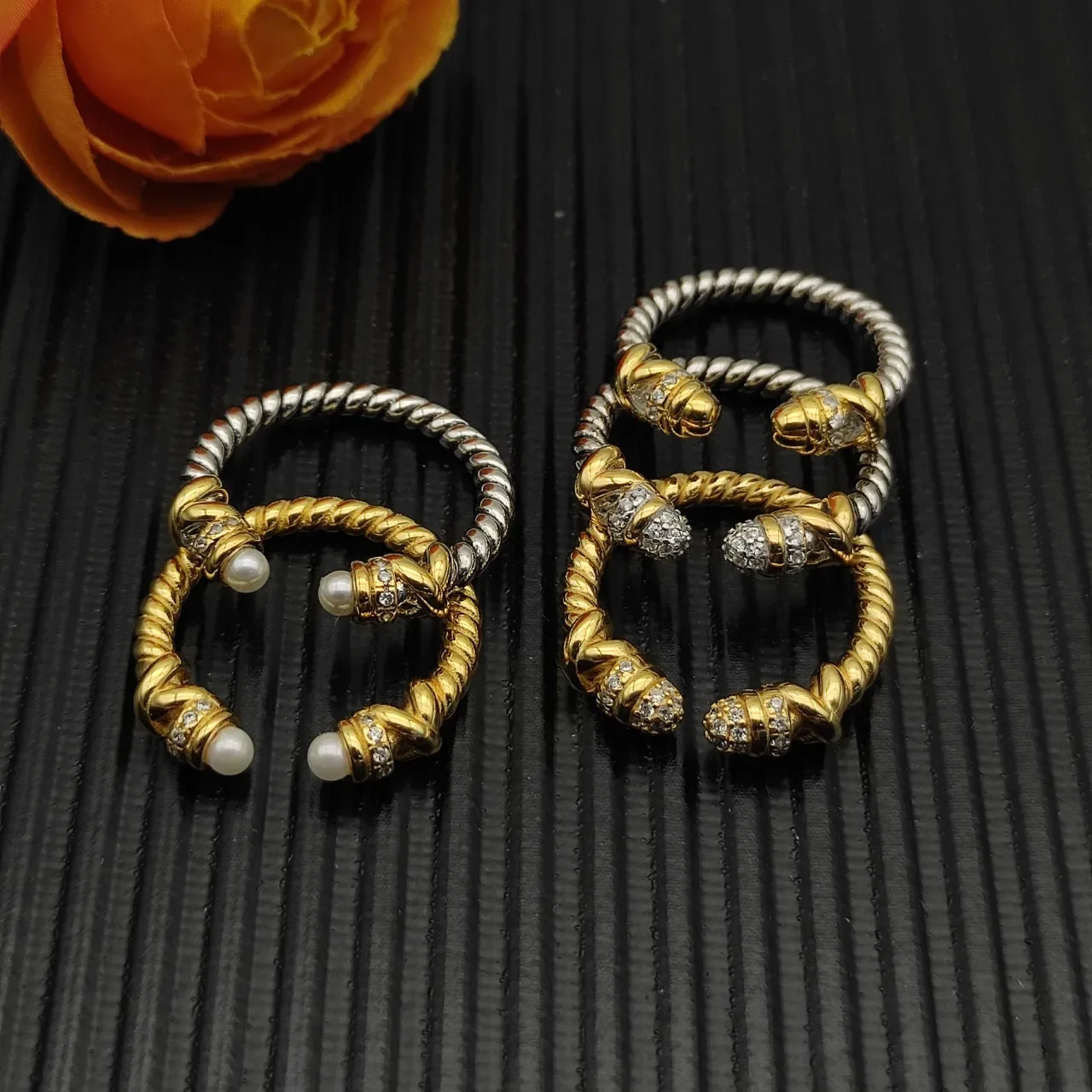 David Yurman Cable Collectibles Anillo de Oro Blanco con Perlas en Diseño Trenzado 4
