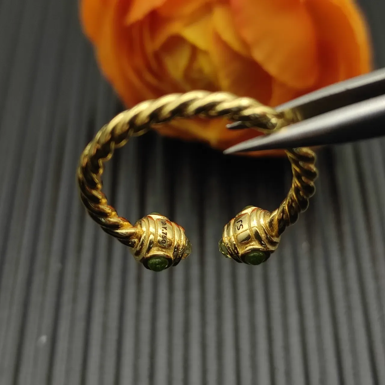 David Yurman Cable Collection Gold Green Twisted Band Open Ring 6