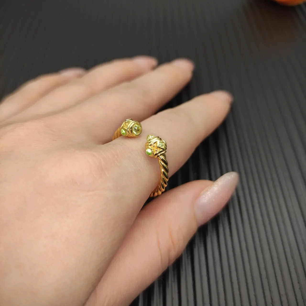 David Yurman Cable Collection Gold Green Twisted Band Open Ring 7