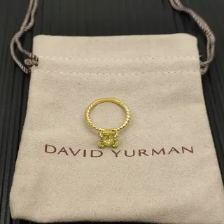 David Yurman Cable Collection Gold Yellow Twisted Rope Band Cushion-Cut Central Stone Ring