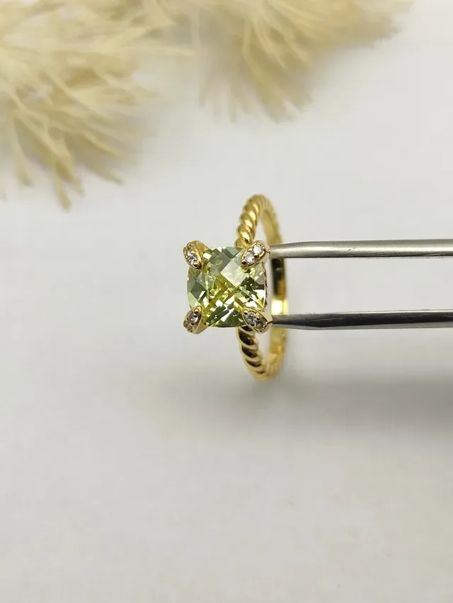 David Yurman Cable Collection Gold Yellow Twisted Rope Band Cushion-Cut Central Stone Ring 5