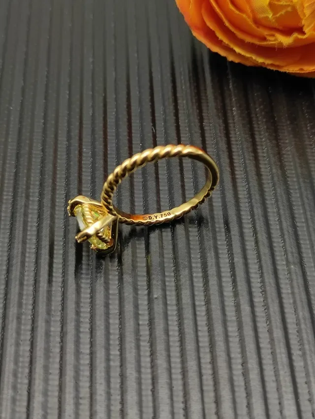 David Yurman Cable Collection Gold Yellow Twisted Rope Band Cushion-Cut Central Stone Ring 7