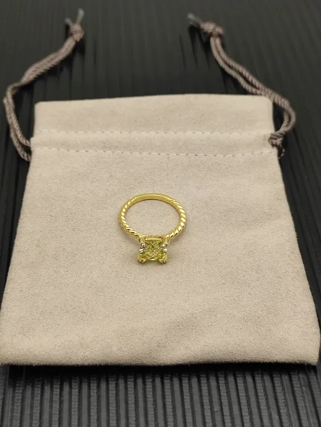 David Yurman Cable Collection Gold Yellow Twisted Rope Band Cushion-Cut Central Stone Ring 9
