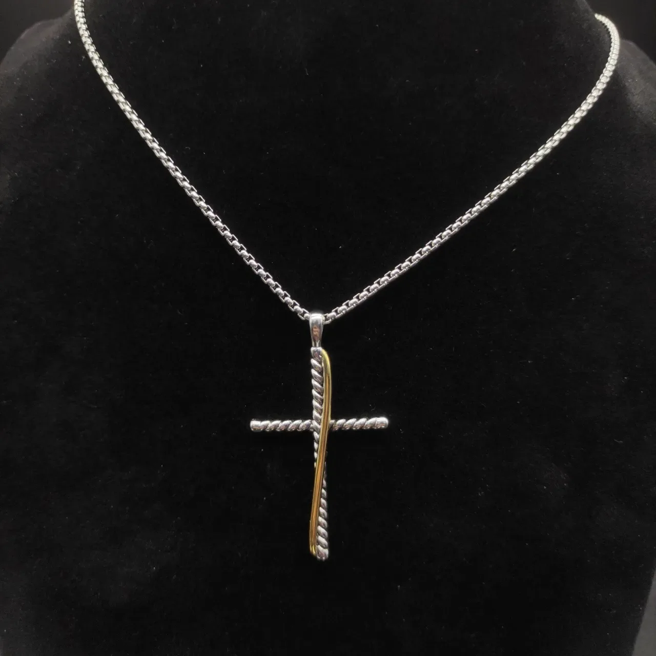 David Yurman Cable Cross Two-Tone Silver and Gold Necklace 2