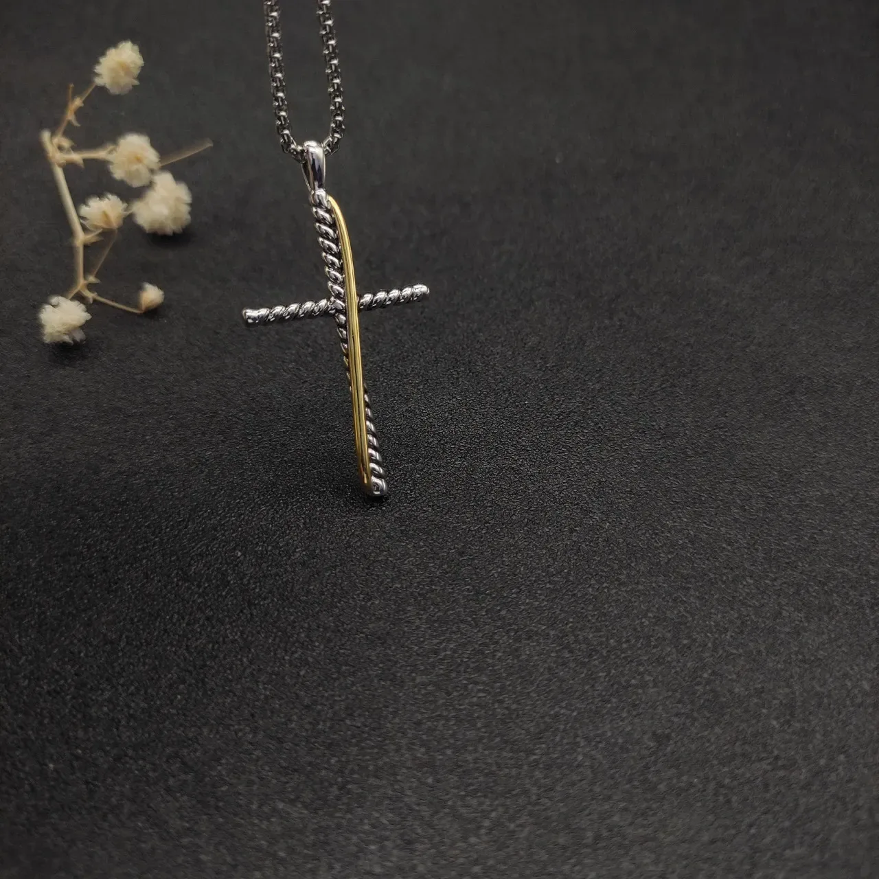 David Yurman Cable Cross Two-Tone Silver and Gold Necklace 3