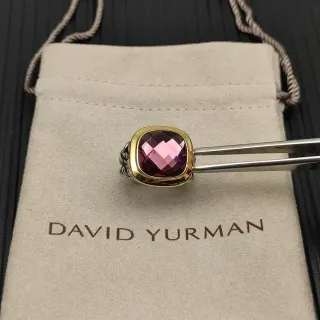 David Yurman Cushion-Cut Pink Gemstone Gold Bezel Twisted Cable Ring