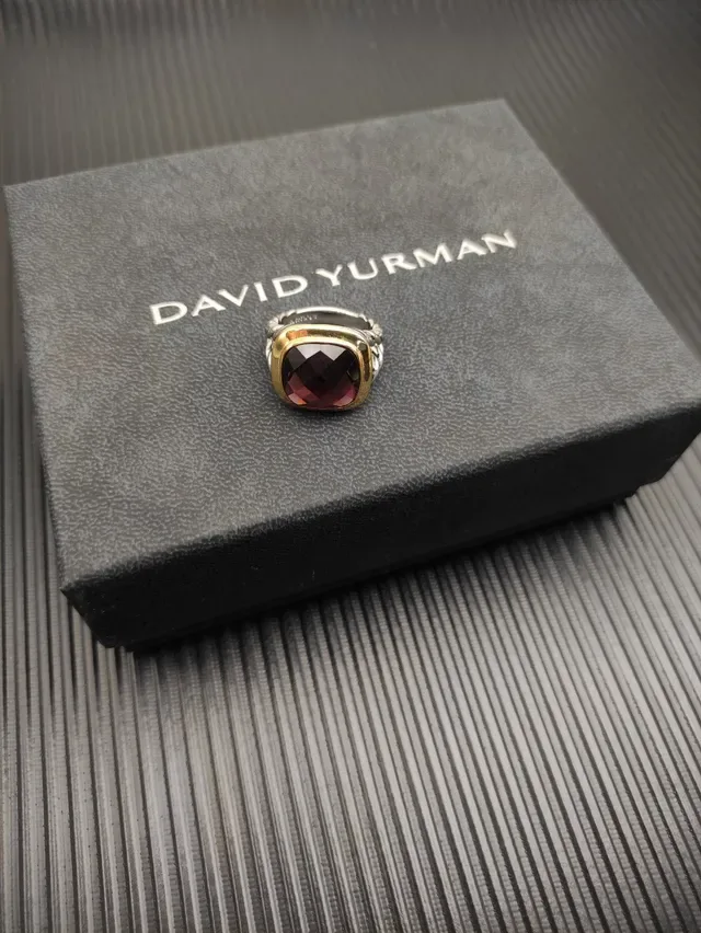 David Yurman Cushion-Cut Pink Gemstone Gold Bezel Twisted Cable Ring 7