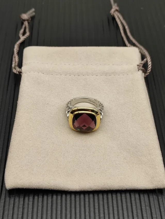 David Yurman Cushion-Cut Pink Gemstone Gold Bezel Twisted Cable Ring 9